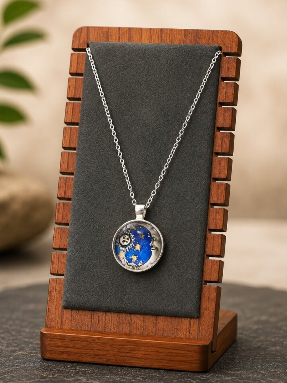 Crescent Moon & Sun Necklace | Celestial Pendant - Picture 3 of 6